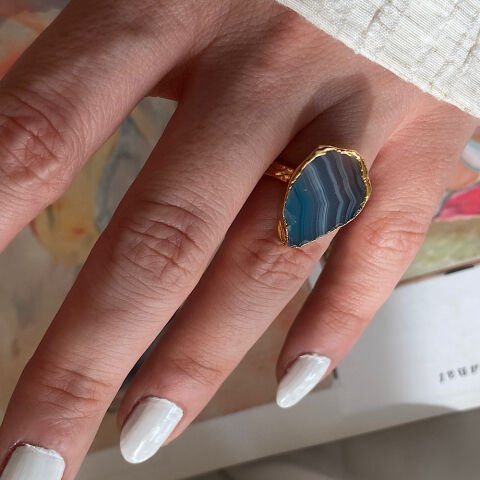 Pissa Koyu Agat Doğal Taş Yüzük