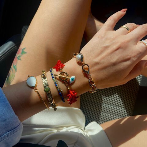 Sedef Taşı İnce Kelepçe Bileklik