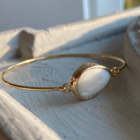Sedef Taşı İnce Kelepçe Bileklik