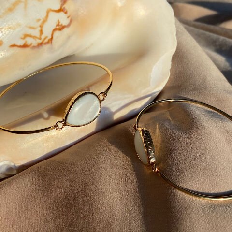 Sedef Taşı İnce Kelepçe Bileklik