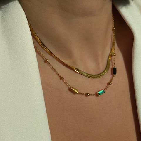 Üç Taşlı Çelik Zincir Kolye