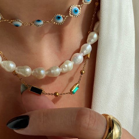 Üç Taşlı Çelik Zincir Kolye