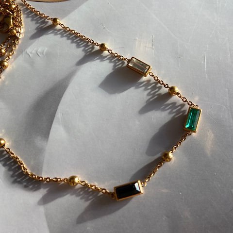 Üç Taşlı Çelik Zincir Kolye