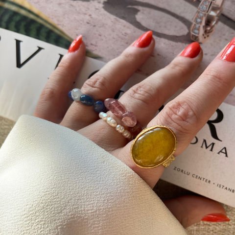 Sarı Jade Doğal Taş Yüzük