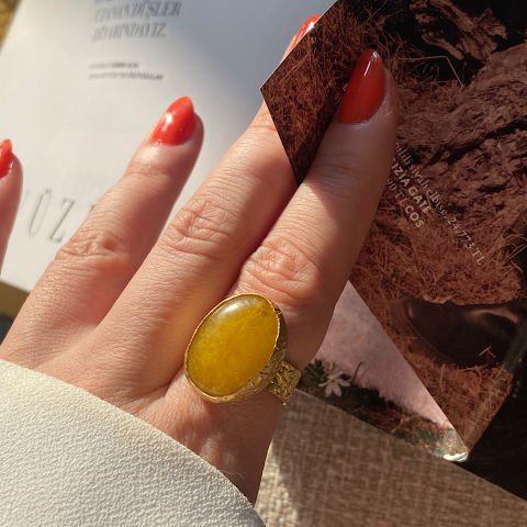 Sarı Jade Doğal Taş Yüzük