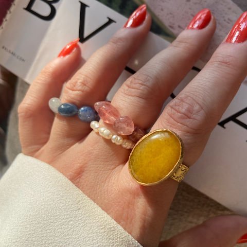 Sarı Jade Doğal Taş Yüzük