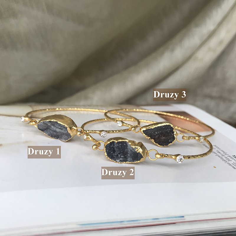 Druzy Doğal Taşlı Kelepçe Bileklik