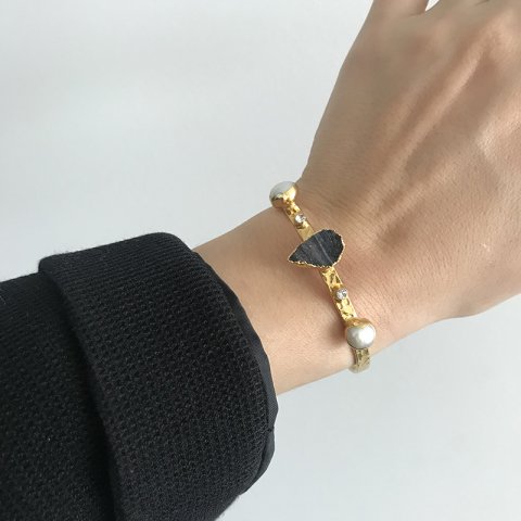 Druzy ve İncili Doğal Taşlı Kelepçe Bileklik