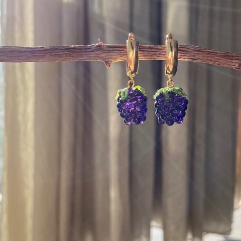 Böğürtlen Murano Cam Küpe