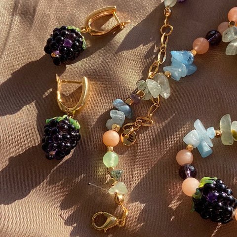 Böğürtlen Murano Cam Küpe