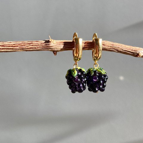 Böğürtlen Murano Cam Küpe