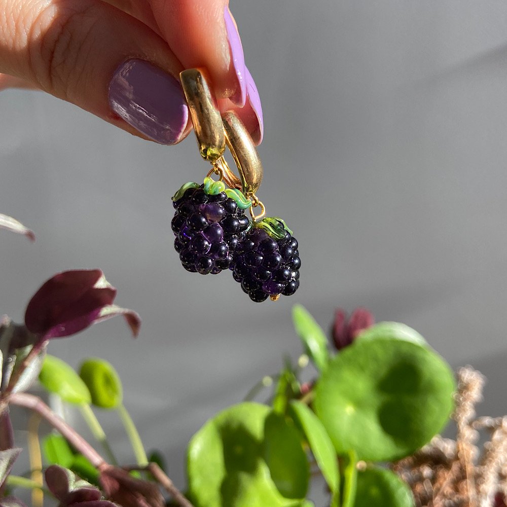 Böğürtlen Murano Cam Küpe