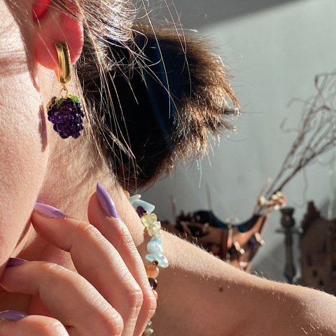 Böğürtlen Murano Cam Küpe