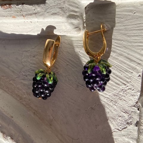 Böğürtlen Murano Cam Küpe