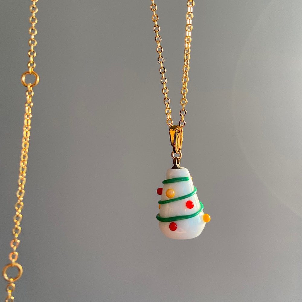 Beyaz Çam Murano Cam Kolye