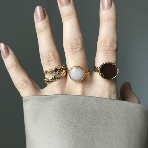 Opak Pembe Kuvars Doğal Taş Yüzük