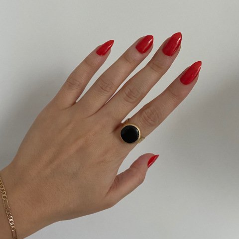 Siyah Oniks Yuvarlak Doğal Taş Yüzük