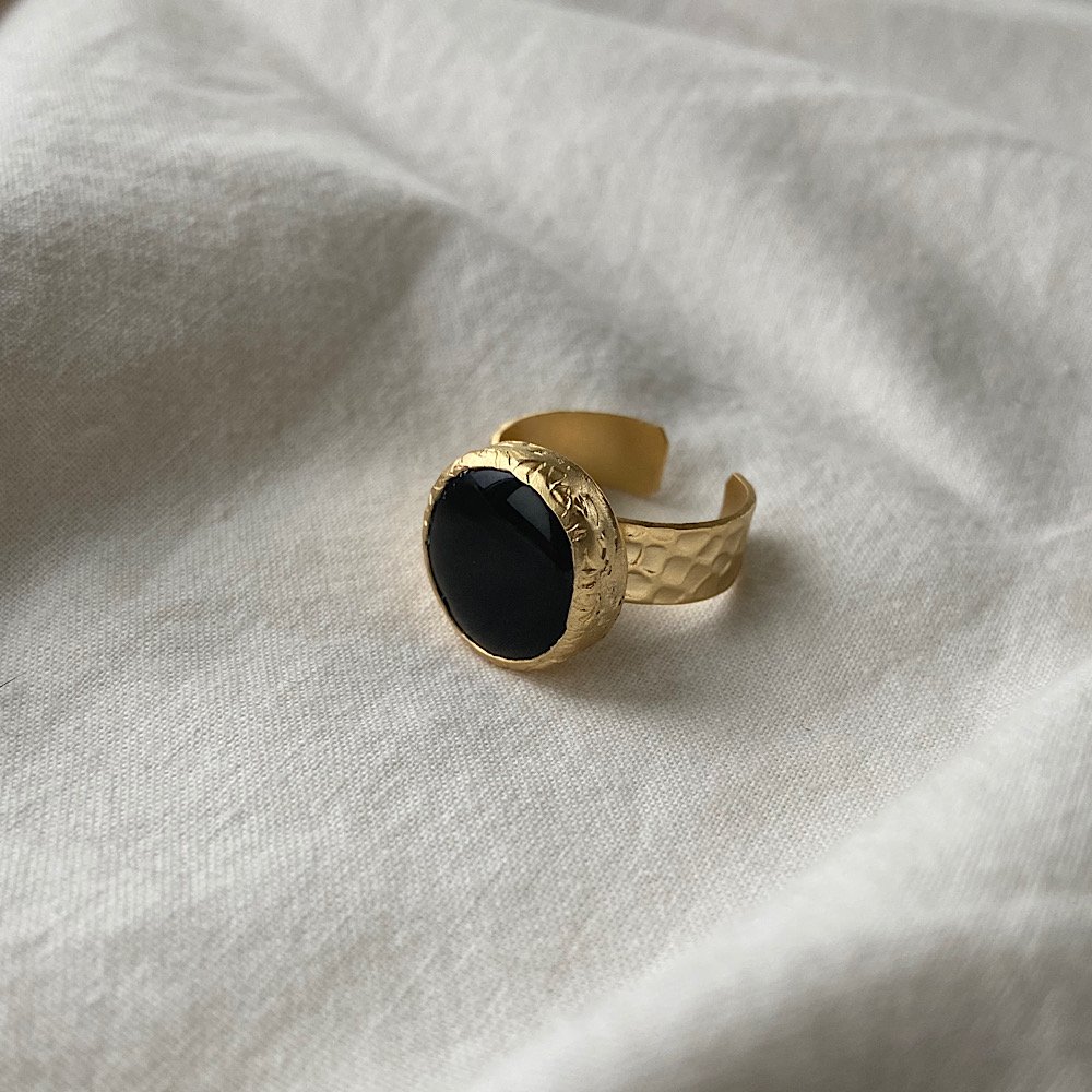 Siyah Oniks Yuvarlak Doğal Taş Yüzük