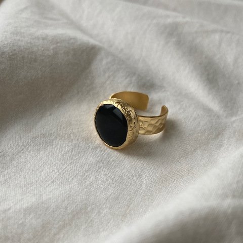 Siyah Oniks Yuvarlak Doğal Taş Yüzük