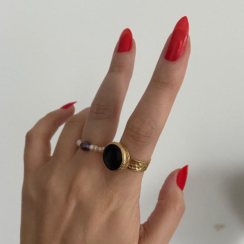 Siyah Oniks Yuvarlak Doğal Taş Yüzük