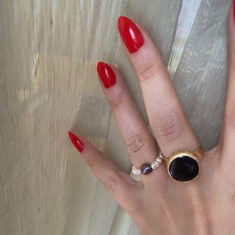 Siyah Oniks Yuvarlak Doğal Taş Yüzük