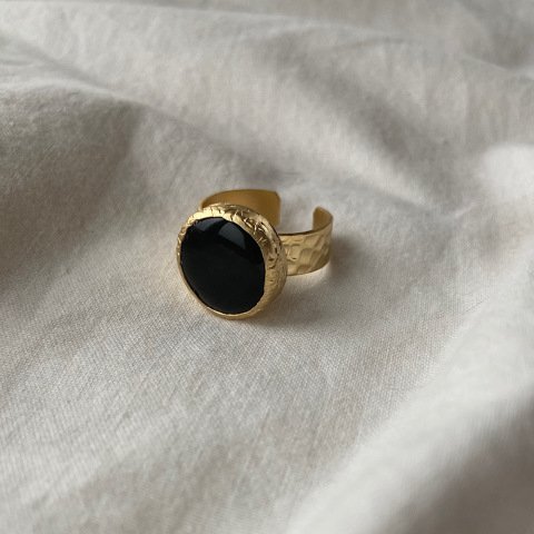 Siyah Oniks Yuvarlak Doğal Taş Yüzük