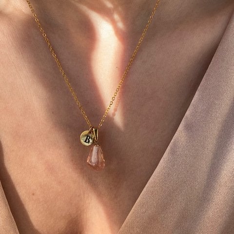 Harfli Pembe Nar Tanesi Kolye