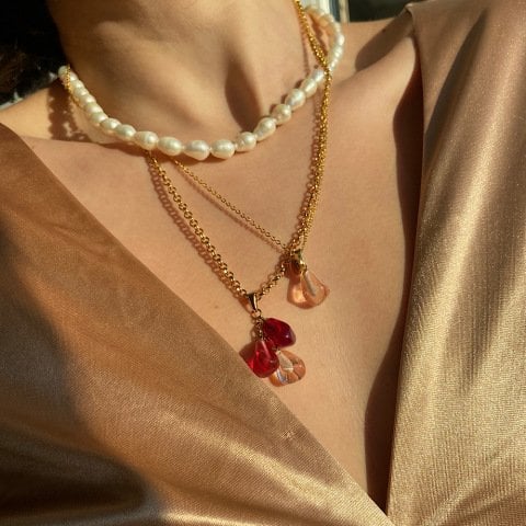 Üç Renk Nar Salkım Kolye