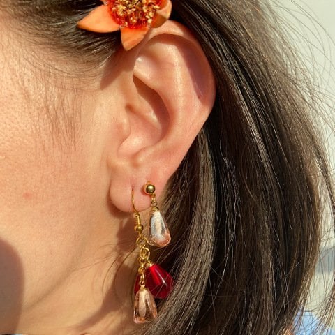 Üç Renk Nar Salkım Küpe