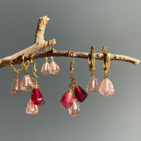 Üç Renk Nar Salkım Küpe