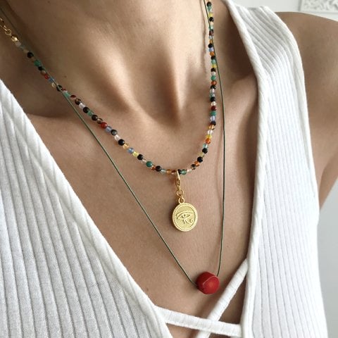 Doğal Taş Mix Fasetli Kolye