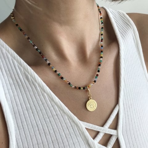 Doğal Taş Mix Fasetli Kolye