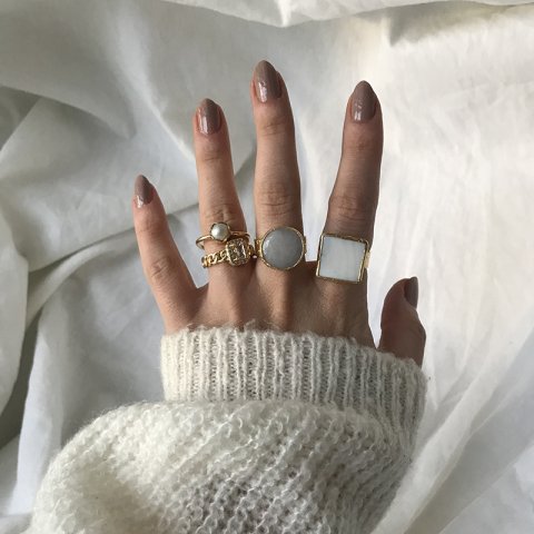 Kare Sedef Doğal Taş Yüzük