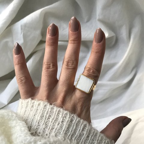 Kare Sedef Doğal Taş Yüzük