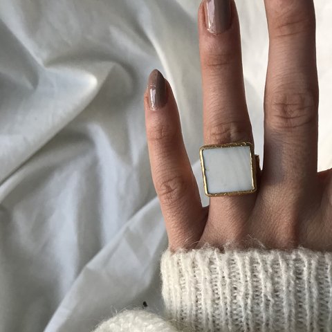 Kare Sedef Doğal Taş Yüzük