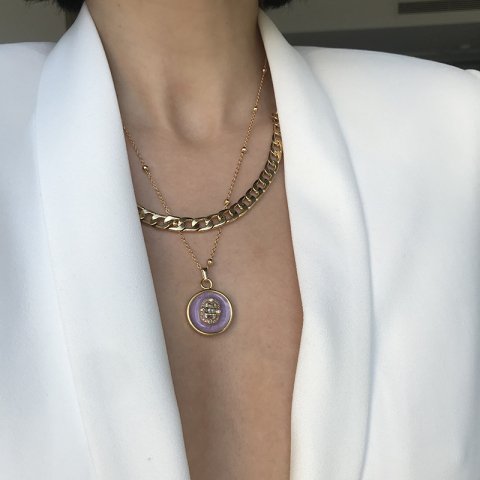 Mineli Lila Baget Madalyon Kolye