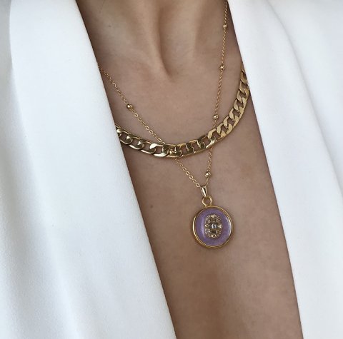 Mineli Lila Baget Madalyon Kolye