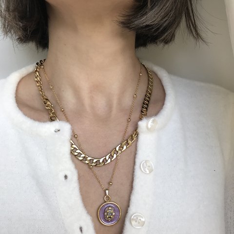 Mineli Lila Baget Madalyon Kolye