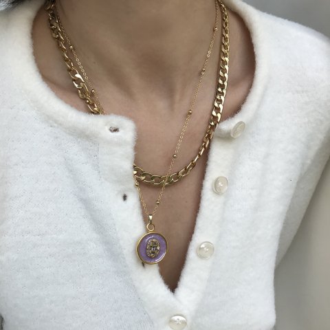 Mineli Lila Baget Madalyon Kolye