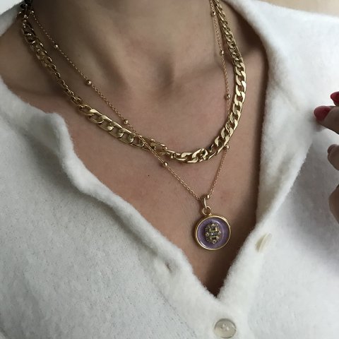 Mineli Lila Baget Madalyon Kolye