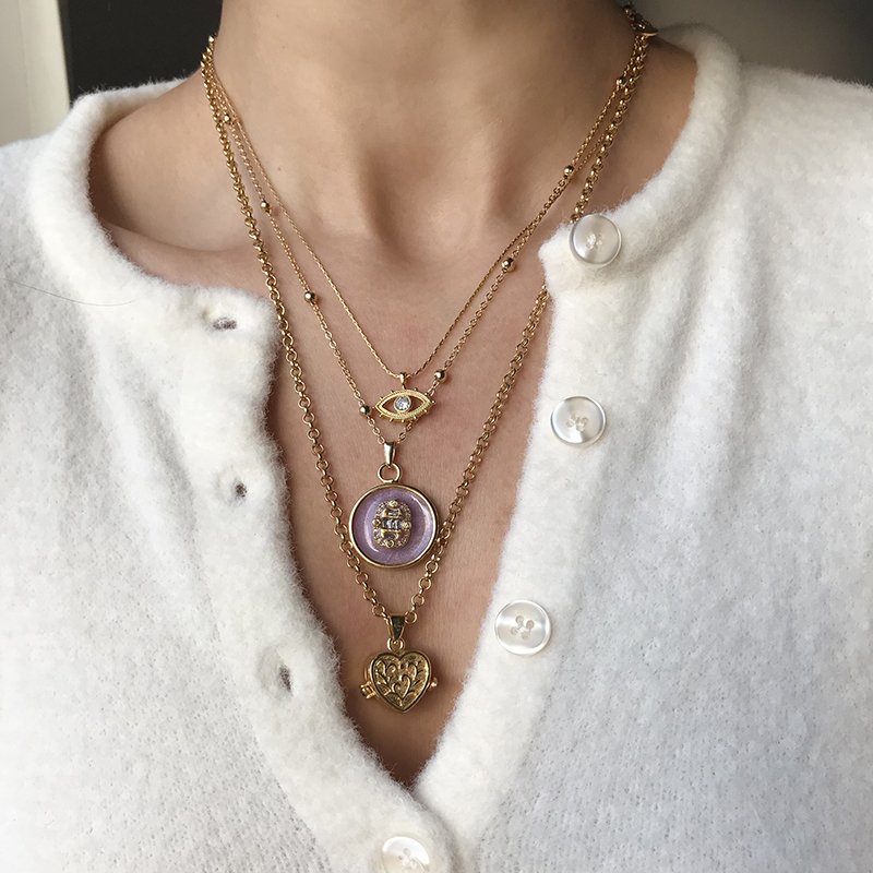 Mineli Lila Baget Madalyon Kolye