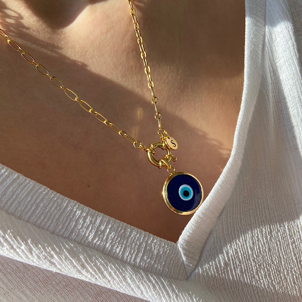 Büyük Nazar Retro Harfli Kolye