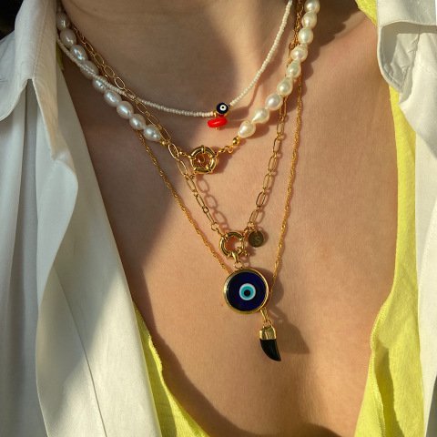 Büyük Nazar Retro Harfli Kolye