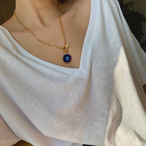 Büyük Nazar Retro Harfli Kolye