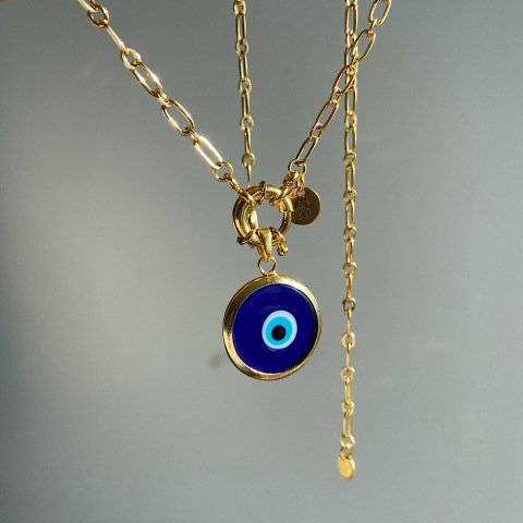 Büyük Nazar Retro Harfli Kolye