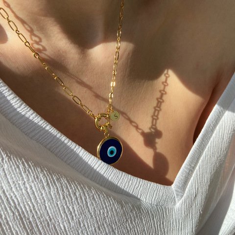 Büyük Nazar Retro Harfli Kolye