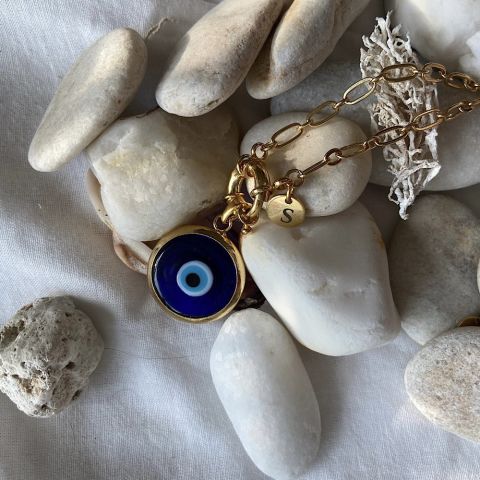 Büyük Nazar Retro Harfli Kolye