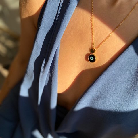 Siyah Nazar Harfli Retro Kolye