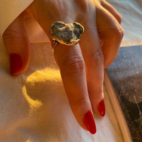 Druzy Taşı Kalp Yüzük