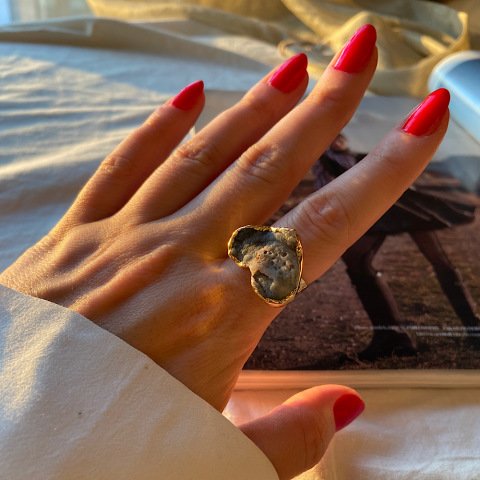 Druzy Taşı Kalp Yüzük